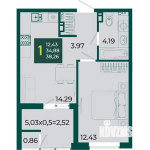 1-к квартира, вторичка, 38м2, 3/18 этаж
