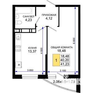 1-к квартира, строящийся дом, 41м2, 2/19 этаж