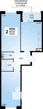 2-к квартира, вторичка, 60м2, 10/18 этаж