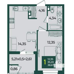 1-к квартира, вторичка, 39м2, 6/18 этаж