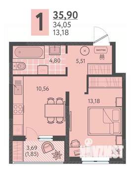 1-к квартира, вторичка, 36м2, 5/18 этаж