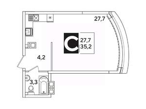 Студия квартира, вторичка, 35м2, 6/16 этаж