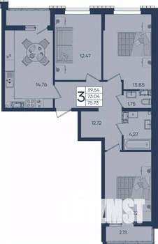 3-к квартира, вторичка, 76м2, 14/18 этаж