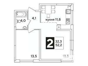 2-к квартира, вторичка, 52м2, 2/16 этаж