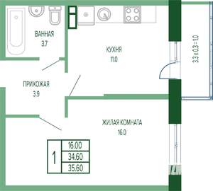 1-к квартира, вторичка, 36м2, 2/17 этаж