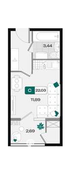 Студия квартира, вторичка, 22м2, 1/18 этаж