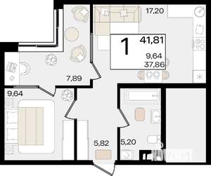1-к квартира, вторичка, 42м2, 12/18 этаж
