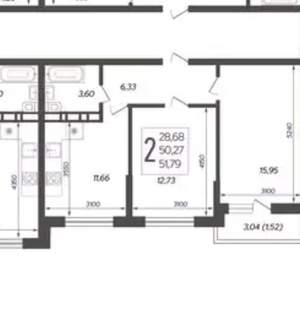 2-к квартира, сданный дом, 52м2, 8/12 этаж
