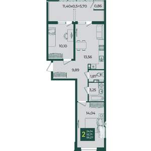2-к квартира, вторичка, 59м2, 6/18 этаж