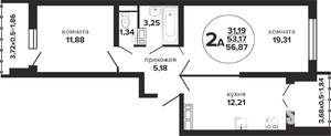 2-к квартира, вторичка, 57м2, 13/24 этаж
