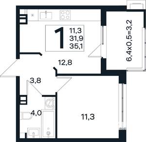 1-к квартира, вторичка, 35м2, 4/4 этаж