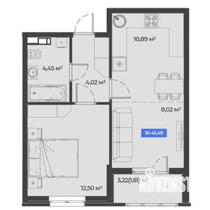 1-к квартира, строящийся дом, 41м2, 2/5 этаж