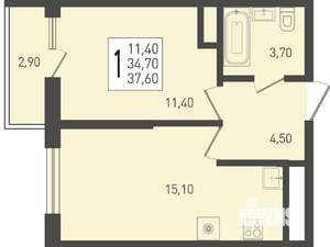 1-к квартира, строящийся дом, 38м2, 3/24 этаж