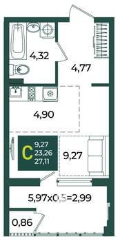 Студия квартира, вторичка, 27м2, 2/18 этаж