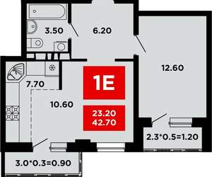 1-к квартира, вторичка, 43м2, 12/24 этаж