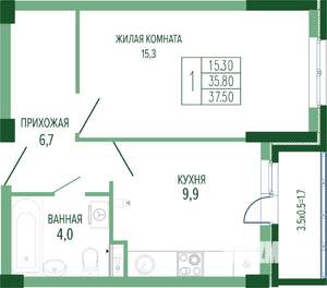1-к квартира, вторичка, 38м2, 1/7 этаж