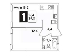 1-к квартира, вторичка, 39м2, 5/16 этаж