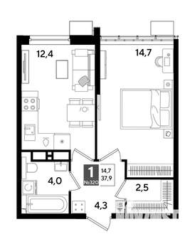 1-к квартира, вторичка, 38м2, 17/19 этаж