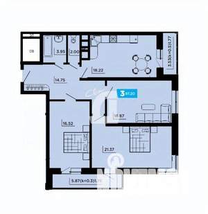 3-к квартира, вторичка, 94м2, 9/25 этаж