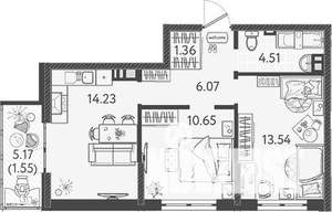 2-к квартира, вторичка, 52м2, 9/9 этаж