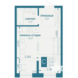 Студия квартира, строящийся дом, 29м2, 18/18 этаж