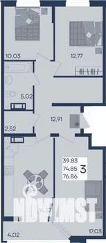 3-к квартира, вторичка, 77м2, 16/18 этаж
