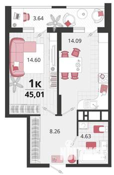 1-к квартира, вторичка, 44м2, 2/24 этаж
