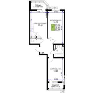 2-к квартира, вторичка, 63м2, 13/18 этаж