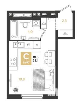 Студия квартира, строящийся дом, 25м2, 11/18 этаж