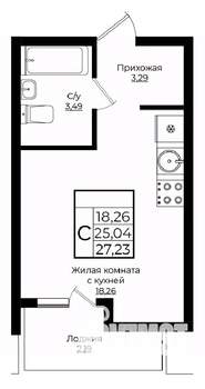 Студия квартира, вторичка, 27м2, 4/9 этаж