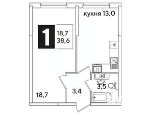 1-к квартира, вторичка, 39м2, 9/16 этаж