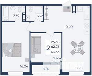 2-к квартира, вторичка, 64м2, 5/18 этаж