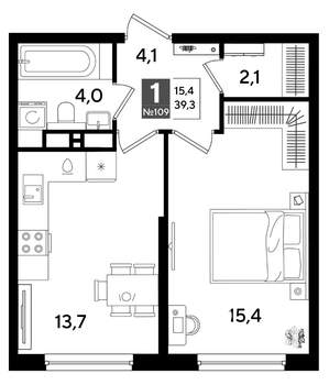 1-к квартира, строящийся дом, 39м2, 11/16 этаж