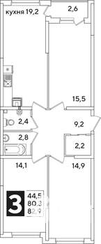 3-к квартира, вторичка, 83м2, 2/16 этаж