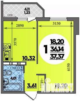1-к квартира, строящийся дом, 37м2, 3/16 этаж