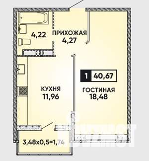 1-к квартира, вторичка, 41м2, 18/23 этаж