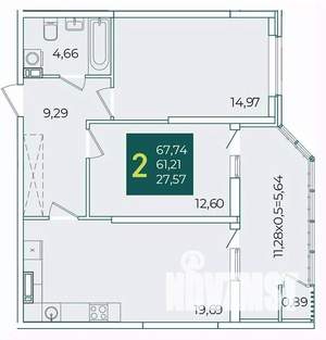 2-к квартира, вторичка, 68м2, 14/21 этаж