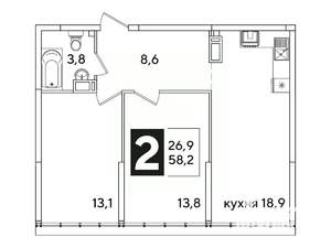 2-к квартира, вторичка, 58м2, 16/16 этаж