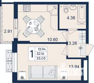 1-к квартира, вторичка, 33м2, 2/18 этаж