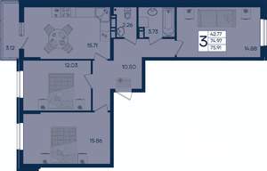 3-к квартира, вторичка, 76м2, 4/18 этаж