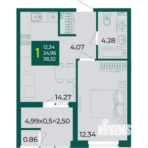 1-к квартира, вторичка, 38м2, 2/18 этаж