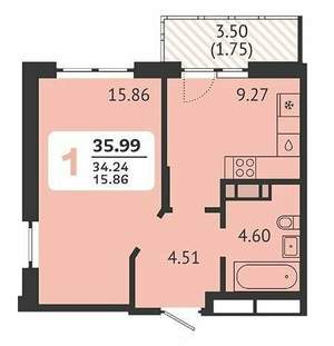 1-к квартира, вторичка, 36м2, 5/8 этаж