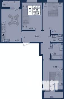 3-к квартира, вторичка, 74м2, 4/18 этаж