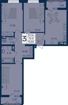 3-к квартира, вторичка, 76м2, 8/18 этаж