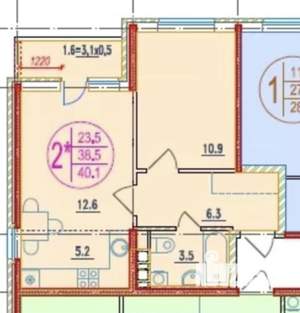 1-к квартира, вторичка, 40м2, 9/9 этаж