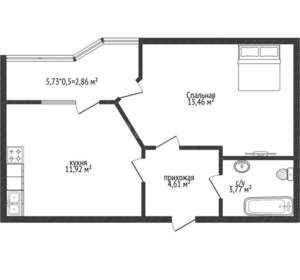 1-к квартира, вторичка, 37м2, 2/9 этаж