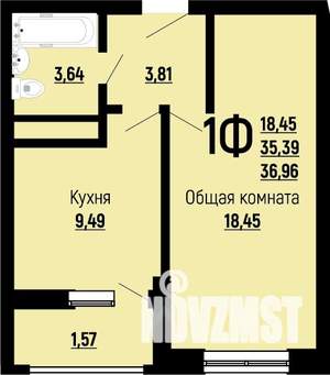 1-к квартира, строящийся дом, 37м2, 1/22 этаж