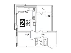 2-к квартира, вторичка, 60м2, 11/16 этаж