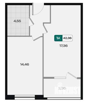 1-к квартира, вторичка, 42м2, 2/18 этаж