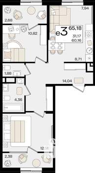 3-к квартира, вторичка, 65м2, 5/16 этаж